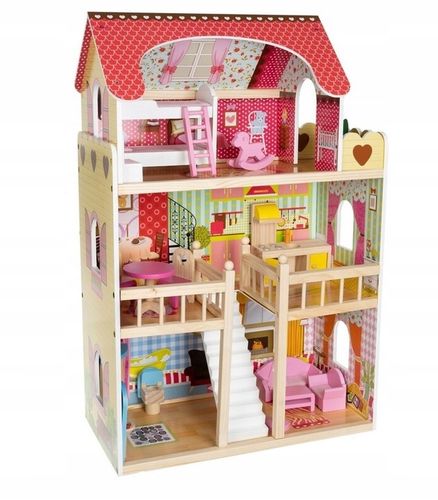 Duży Domek Dla Lalek XXL Drewniany Mebelki Do Zestawu Oświetlenie LED na Arena.pl