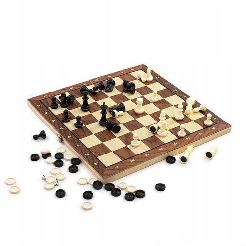 SZACHY DREWNIANE MAGNETYCZNE KLASYCZNE DUŻE WARCABY BACKGAMON GRA 3W1 34X34 na Arena.pl