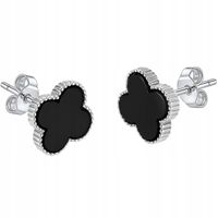 Srebrne kolczyki koniczynka czarna emalia srebro 925 na prezent LAPRII