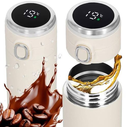 Kubek termiczny 420 ml ze stali nierdzewnej na kawę herbatę, z wyświetlaczem temp. kremowy na Arena.pl