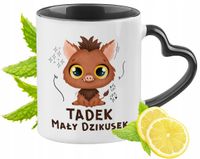 Kubek Czarny Z Uszkiem W Kształcie Serca Dla Tadka Idealny Na Prezent