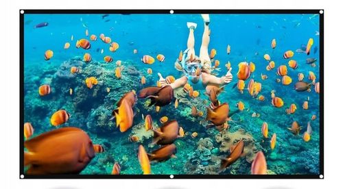 Duży EKRAN PROJEKCYJNY mata przenośna zwijana 100” 221x124 16:9 HDREADY 4K na Arena.pl