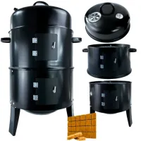 GRILL WĘGLOWY OGRODOWY WĘDZARNIA PALENISKO 3W1 OKRĄGŁY PRZENOŚNY +GRATIS