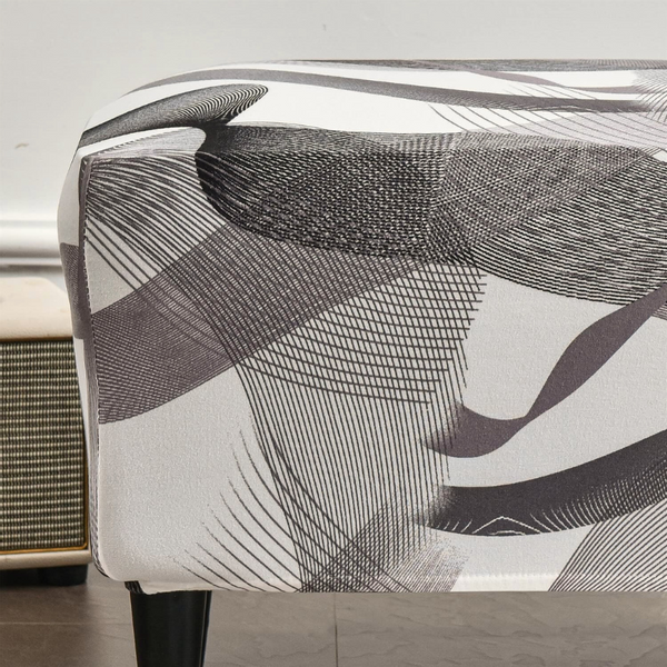 POKROWIEC NA PODNÓŻEK PUF ELASTYCZNY GŁADKI GRAFIKA FALE LINIE BIAŁY zdjęcie 4