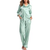 Piżama damska satynowa komplet dwuczęściowy jedwabna zielona rozmiar L