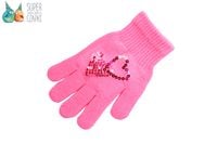 Rękawiczki pięciopalczaste cekiny ciemno różowe 16cm