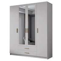 Szafa ADA II 160 cm - pojemna garderoba z lustrem - BIAŁY+ZŁOTY