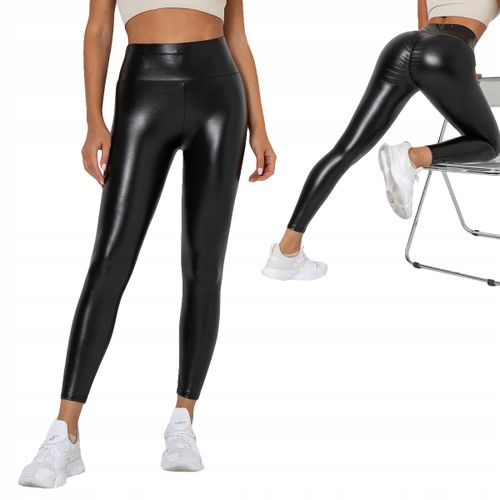 Legginsy MODNE Wysoki Stan MODELUJĄCE EKO SKÓRA CZARNE r.XL na Arena.pl