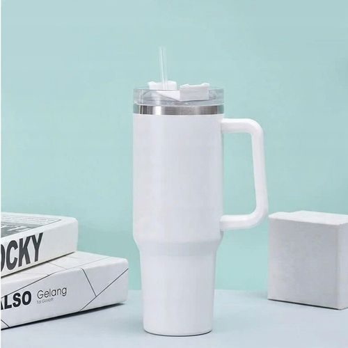 DUŻY KUBEK TERMICZNY Z UCHWYTEM I SŁOMKĄ TERMOS DUŻY 1200ML BIAŁY na Arena.pl