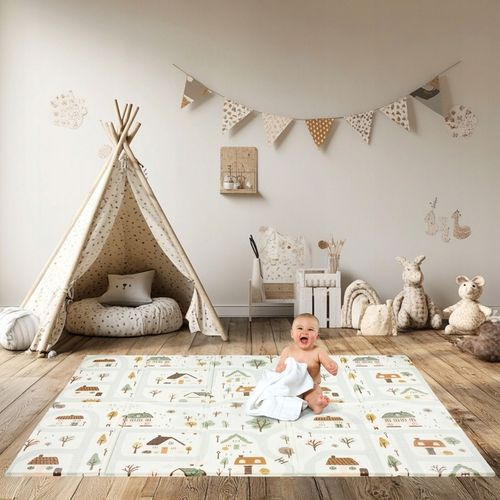 Dwustronna Mata Piankowa Składana 180x120 Urocze Miasteczko/Piaskowy Beż na Arena.pl