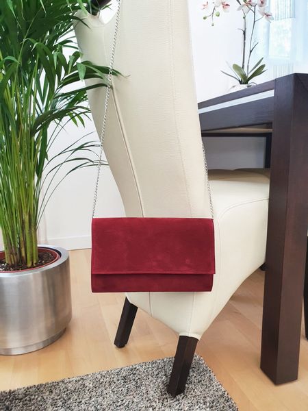 ELISE torebka kopertówka eko zamszowa z łańcuszkiem V014 bordowa zdjęcie 2