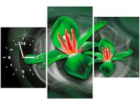 60CM 90 ZEGAR 3 ELEM ZIELONE KOSMICZNE KWIATY JAKUB BANAŚ ŚCIENNY