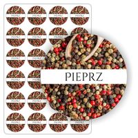 ETYKIETY etykietki arkusz naklejek samoprzylepne kolorowe PIEPRZ słoik 5cm