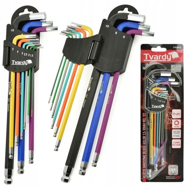 TVARDY ZESTAW KLUCZE IMBUSOWE IMBUSY DŁUGIE HEX 1.5-10mm 9sztuk KOLOR zdjęcie 1