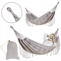 DUŻY MOCNY HAMAK OGRODOWY BOHO HUŚTAWKA MIDAS 3 100x200 SZARY + POKROWIEC