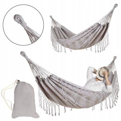 DUŻY MOCNY HAMAK OGRODOWY BOHO HUŚTAWKA MIDAS 3 100x200 SZARY + POKROWIEC na Arena.pl