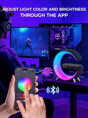 Inteligentny budzik ładowarka indukcyjna lampka led rgb (czarna) na Arena.pl