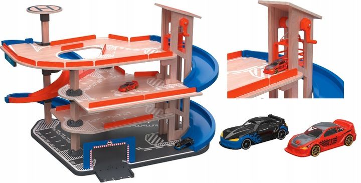 DUŻY DREWNIANY PARKING Z SAMOCHODAMI RUCHOMA WINDA zdjęcie 4