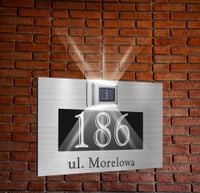 srebrna TABLICZKA ADRESOWA aluminiowa oświetlona numer domu dibond 30x20