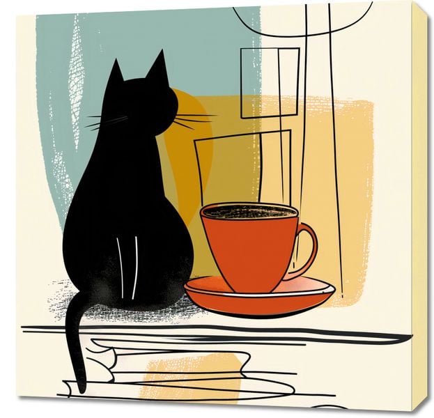 Obraz 70x70cm Kot i Kawa zdjęcie 1