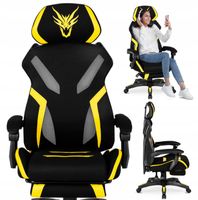 Fotel Obrotowy Gamingowy z Podnóżkiem Młodzieżowy Czarny Żółty MAXIMO