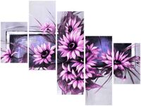 100 75CM OBRAZ 5 ELEM SŁONECZNIKI FIOLECIE ŚCIENNY