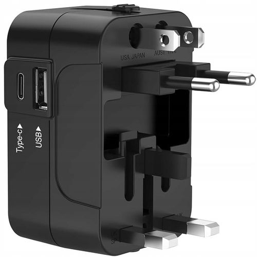 PRZEJŚCIÓWKA ADAPTER GNIAZDKA PODRÓŻNY USA UK CAŁY ŚWIAT USB C PD na Arena.pl