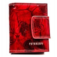 PETERSON portfel damski skórzany lakierowany z motylami P170 czerwony