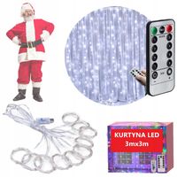 LAMPKI KURTYNA ŚWIETLNA 300 LED GIRLANDA USB PILOT DRUCIK 3x3m BIAŁY ZIMNY
