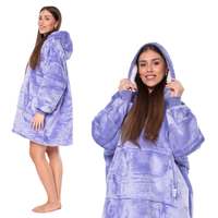 Gruba Bluza Koc z Kapturem Oversize 2w1 Sherpa Fioletowa Ciepła Flanela