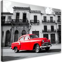 Obraz do salonu biura, Czerwony retro samochód zaparkowany 100x70