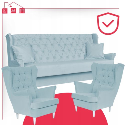 Zestaw wypoczynkowy komplet wersalka 2 fotele Gaja NIEBIESKI Family Meble na Arena.pl