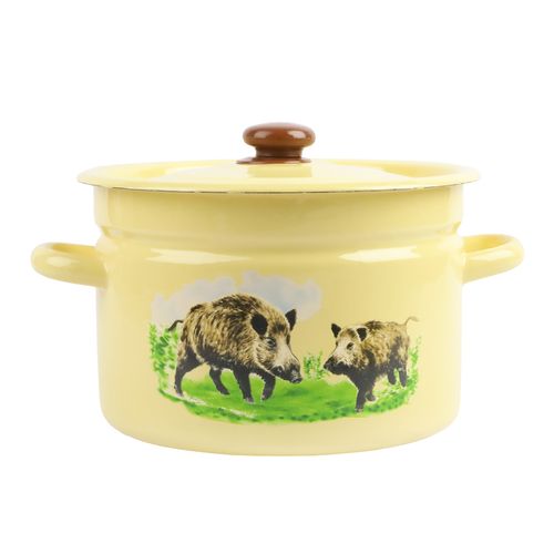 GARNEK EMALIOWANY 9 L Z POKRYWKĄ WZÓR DZIK DO GOTOWANIA POTRAW PRZETWORÓW na Arena.pl