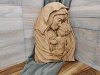 Obraz drewniany płaskorzeźba prezent ślub MARYJA Z JEZUSKIEM 30cm