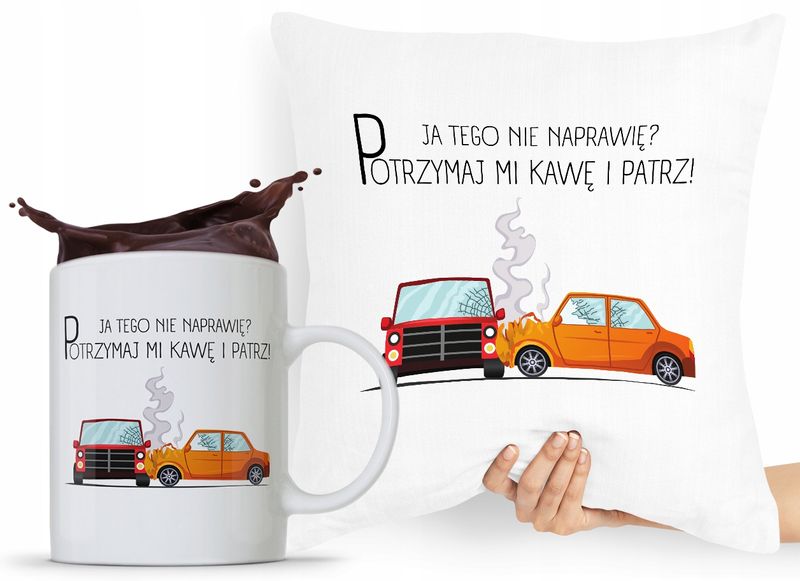 Zestaw Poduszka + Kubek Dla Mechanika Prezent Z Nadrukiem Ze Zdjęciem zdjęcie 1