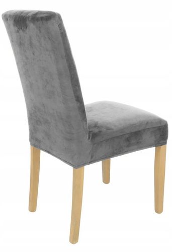 ZESTAW 4 SZT. POKROWIEC NA KRZESŁO SZARY WELUR ELASTYCZNY GRUBY POKROWCE na Arena.pl