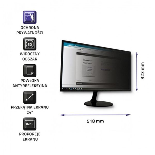 Qoltec Filtr prywatyzujący RODO | 24" | 16:10 zdjęcie 3
