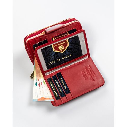 skórzany portfel damski w czerwonym kolorze z systemem rfid - peterson na Arena.pl