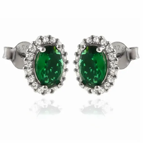 OWALNE RODOWANE SREBRNE KOLCZYKI WKRĘTKI SZMARAGDOWE I BIAŁE CYRKONIE na Arena.pl