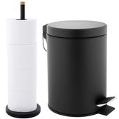 Zestaw łazienkowy: kosz na śmieci 3L + stojak na papier toaletowy  – czarny