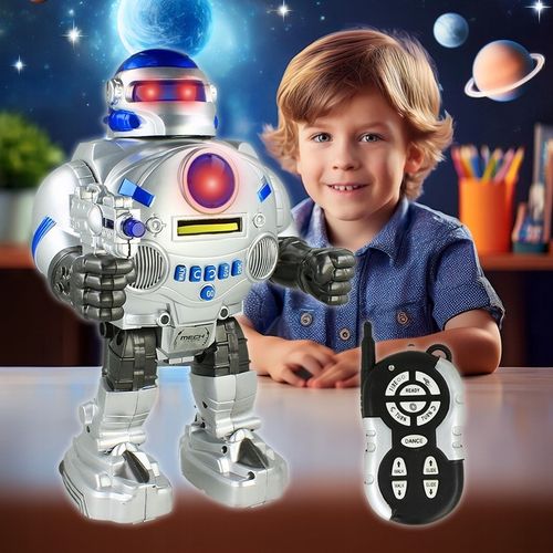 ZDALNIE STEROWANY ROBOT RC STRZELAJĄCY KRĄŻKAMI ZABAWKA INTERAKTYWNA DŹWIĘK na Arena.pl