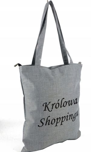 TORBA torebka z napisem KRÓLOWA SHOPPINGU szara pojemna na Arena.pl