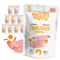 MOKRA KARMA DLA PSA TufTuf SASZETKA MIELONKA KURCZAK MARCHEWKA 10x100G