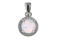 Elegancki rodowany srebrny wisior jasny opal białe