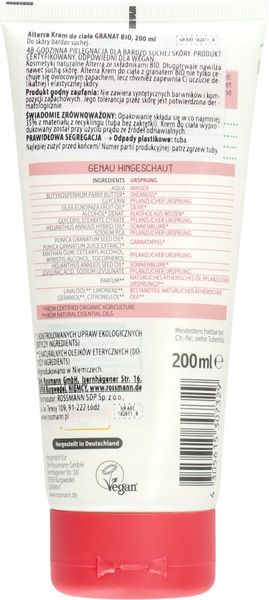 ALTERRA KREM DO CIAŁA GRANAT 200 ML zdjęcie 2