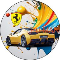 Opłatek na tort Urodziny Ferrari Auto Samochód Logo Bryka Fura Tekst Gratis