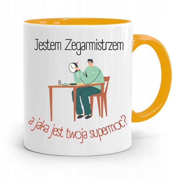 Kubek Żółty Dla Zegarmistrza Jestem Zegarmistrzem Z Nadrukiem Ze Zdjęciem zdjęcie 1