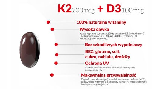 Witamina K2 MK7 natto 200mcg + D3 4000IU MCT 180k na Arena.pl