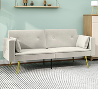 Sofa rozkładana z regulowanym zagłówkiem szara złote nóżki