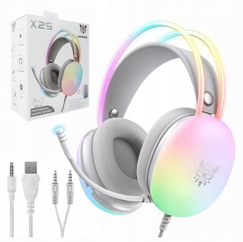 SŁUCHAWKI GAMINGOWE NAUSZNE Z MIKROFONEM RGB PRZEWODOWE ONIKUMA X25 PC USB na Arena.pl